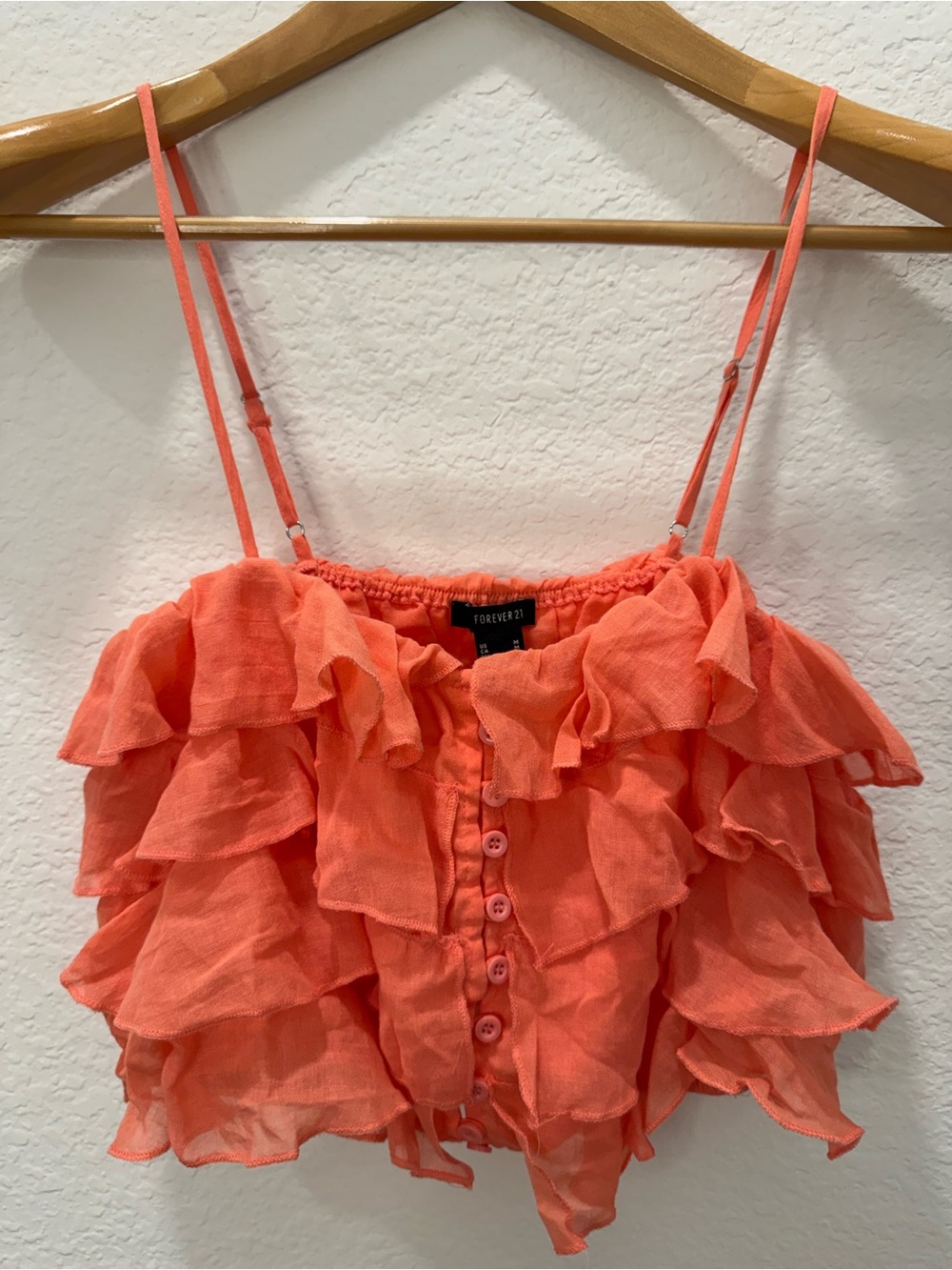 Forever21 Woven Tiered Spaghetti Strap Crop Top Peach Color Medium